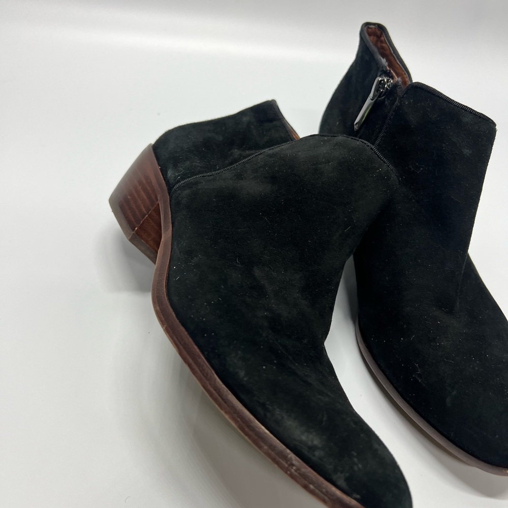 Sam Edelman Womens 8 M Black Suede Side Zip Block Heels Booties Ankle Boots